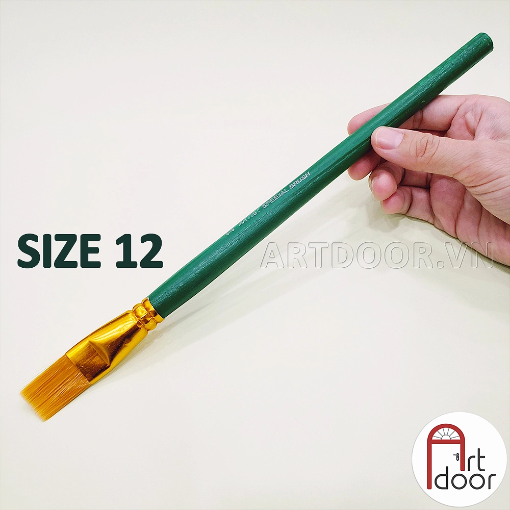 SET 12 PINCELES PLANOS ARTÍSTICOS COLOR VERDE