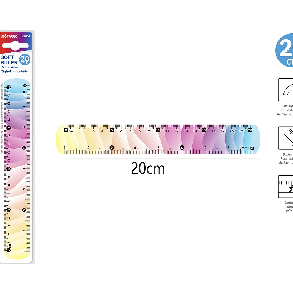 REGLA FLEXIBLE MULTICOLOR DE 20CM