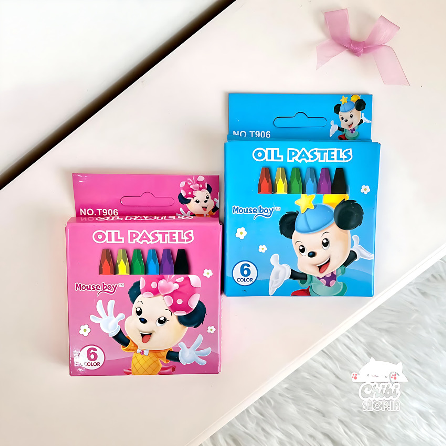 SET 6 LAPIZ PASTEL MOUSE BOY CAJITA 1