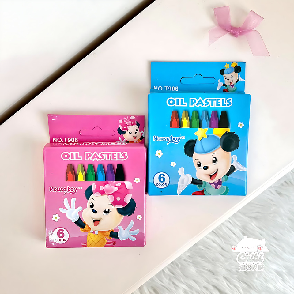 SET 6 LAPIZ PASTEL MOUSE BOY CAJITA 1