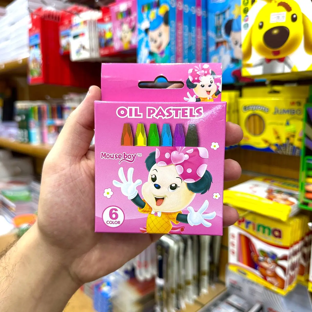 SET 6 LAPIZ PASTEL MOUSE BOY CAJITA