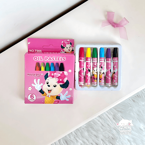 SET 6 LAPIZ PASTEL MOUSE BOY CAJITA