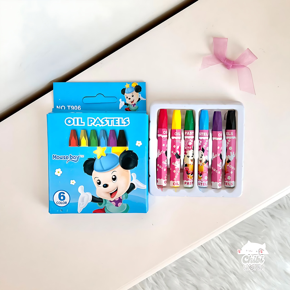 SET 6 LAPIZ PASTEL MOUSE BOY CAJITA
