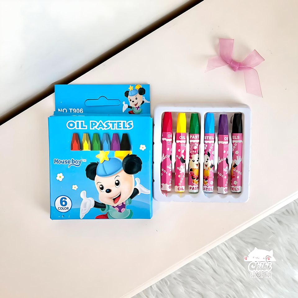 SET 6 LAPIZ PASTEL MOUSE BOY CAJITA 3