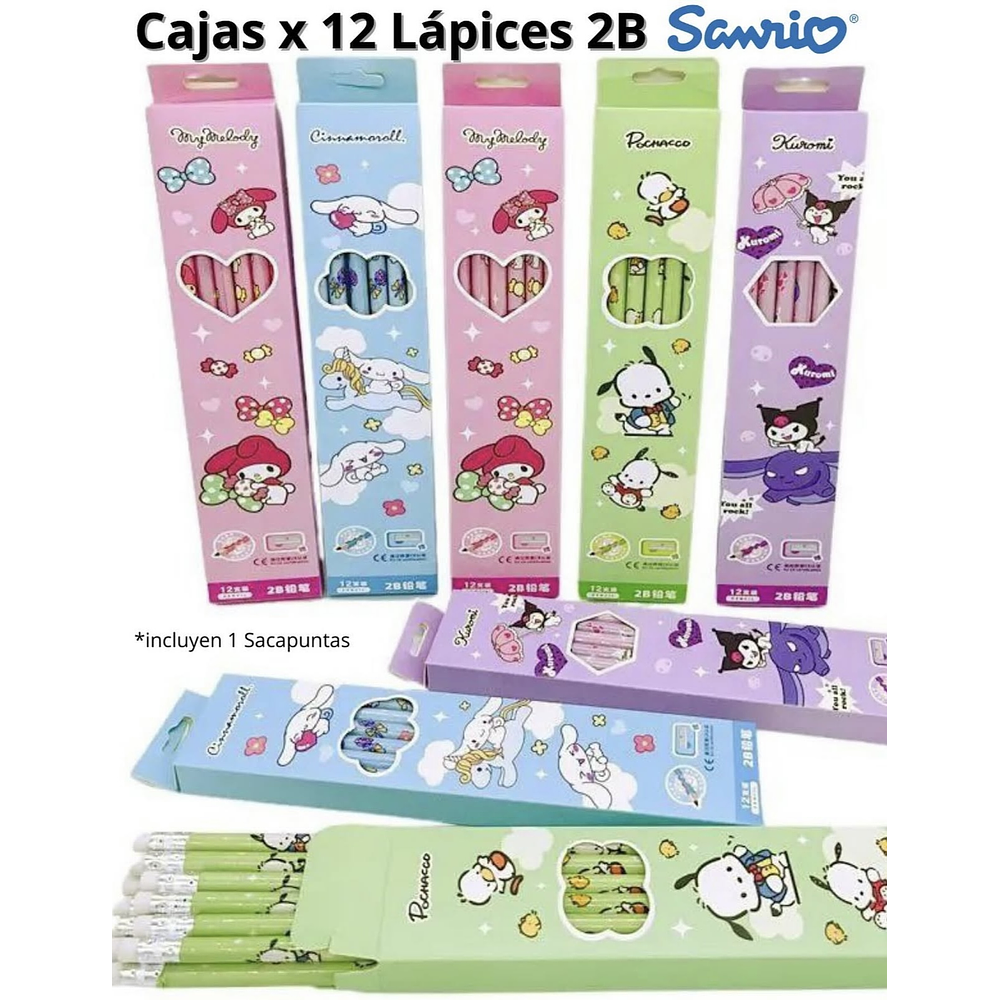 SET 12 LÁPIZ GRAFITO 2B CON GOMA SANRIO 