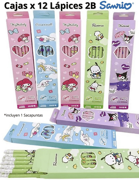 SET 12 LÁPIZ GRAFITO 2B CON GOMA SANRIO 