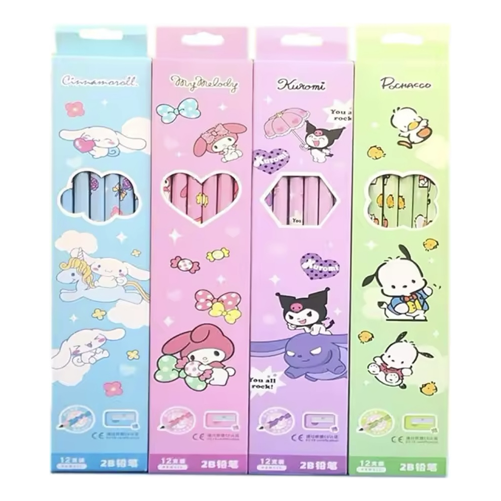 SET 12 LÁPIZ GRAFITO 2B CON GOMA SANRIO 