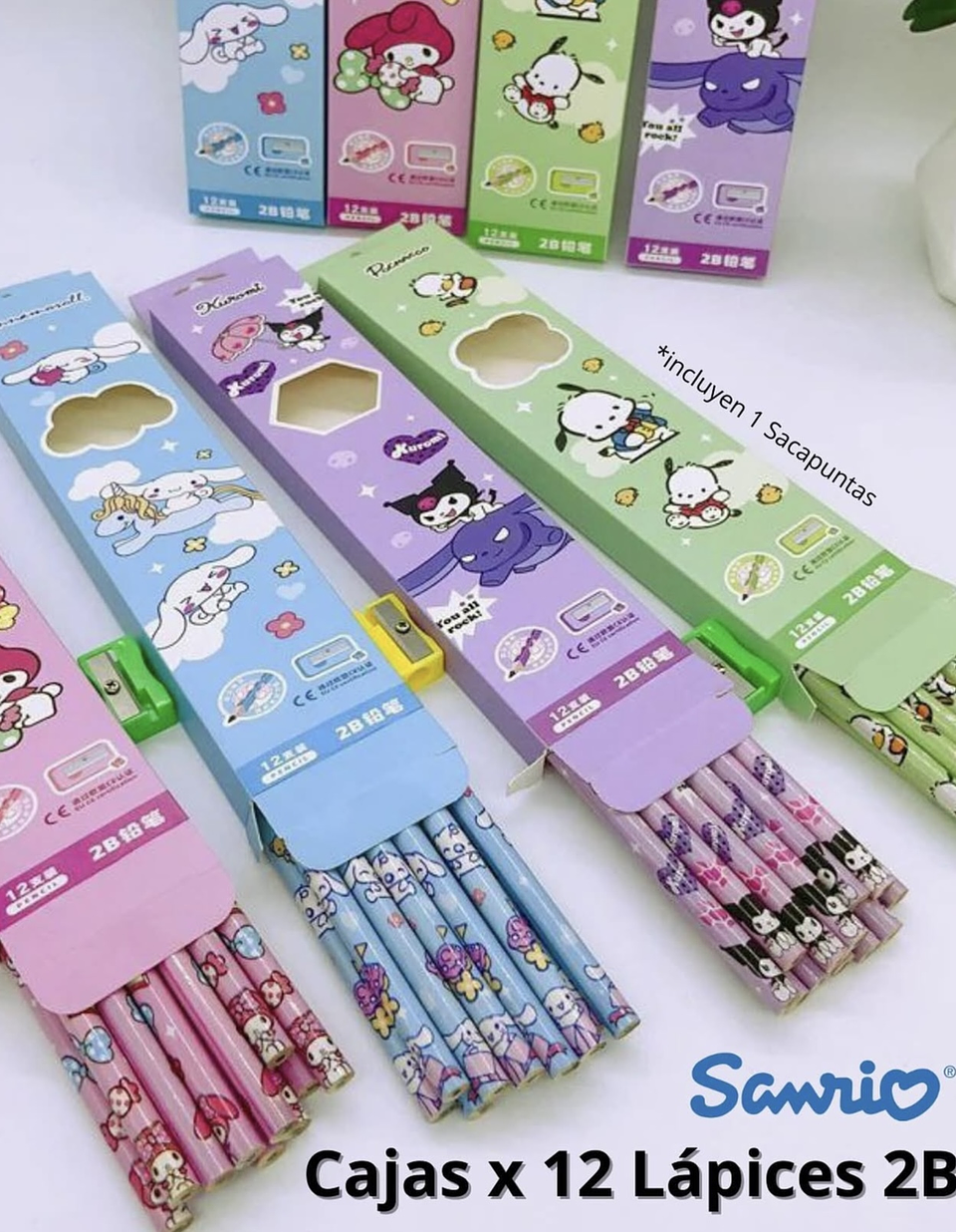 SET 12 LÁPIZ GRAFITO 2B CON GOMA SANRIO  2