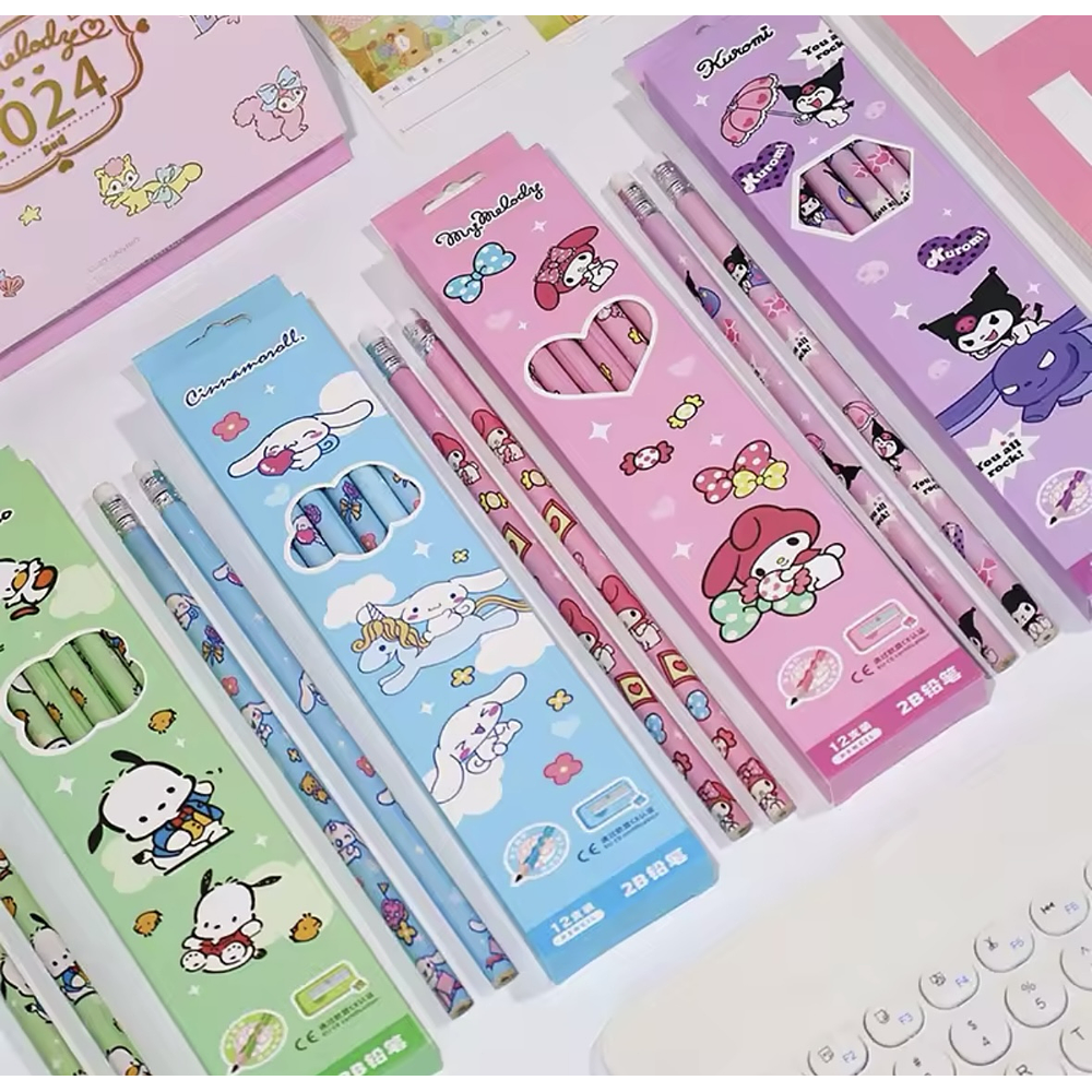 SET 12 LÁPIZ GRAFITO 2B CON GOMA SANRIO 