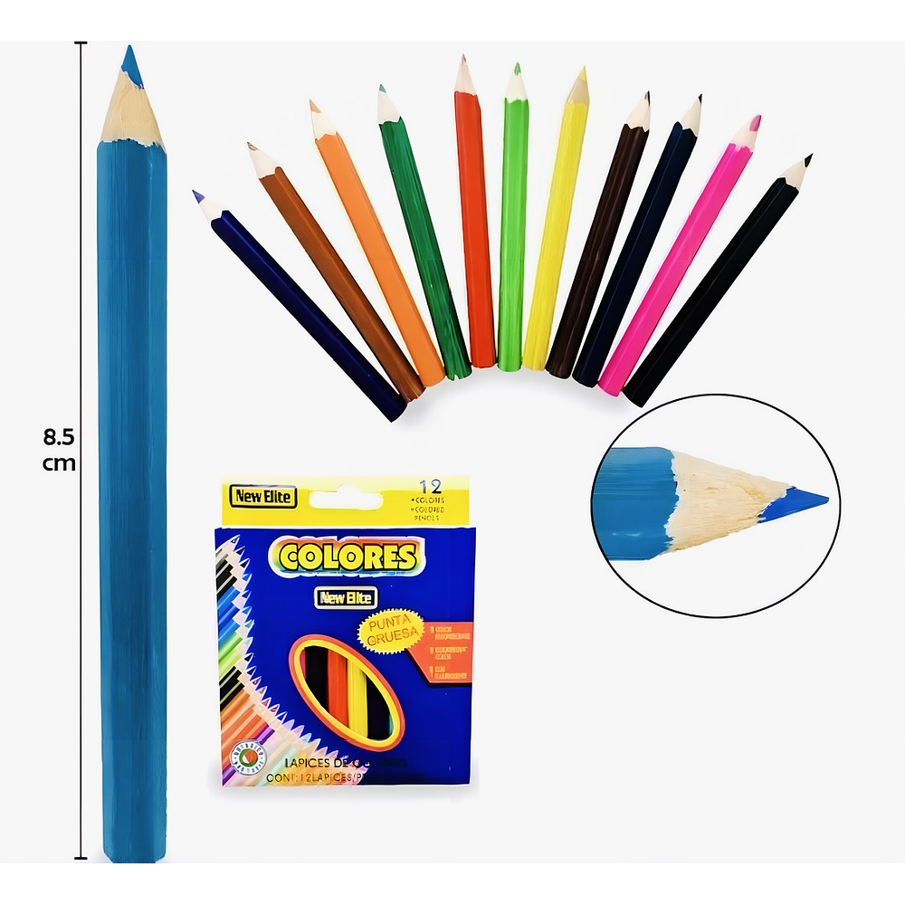 SET DE 12 COLORES CORTO 8.5CM NEW ELITE 