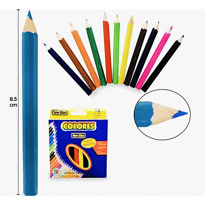 SET DE 12 COLORES CORTO 8.5CM NEW ELITE 
