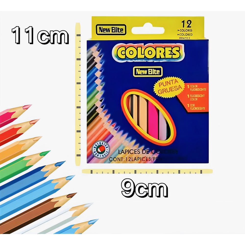 SET DE 12 COLORES CORTO 8.5CM NEW ELITE 