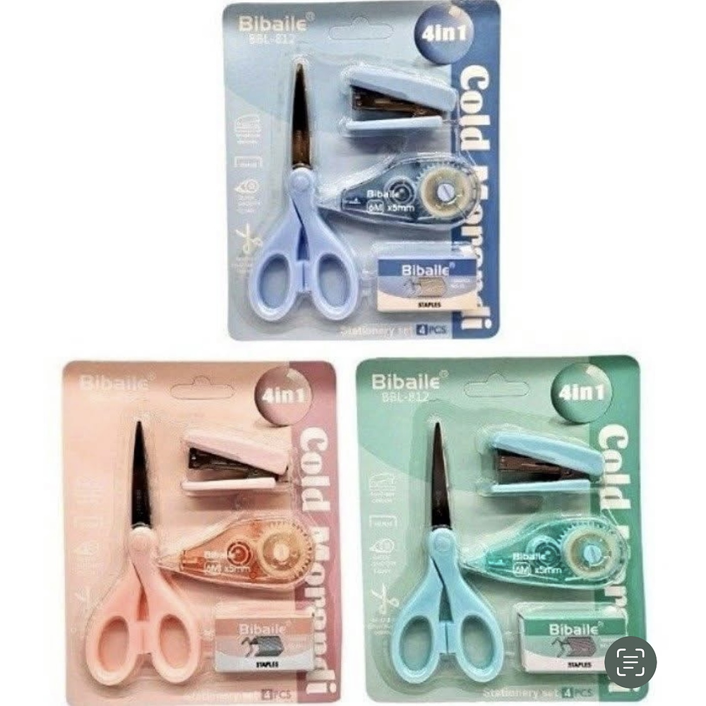 SET ESCOLAR 4EN1 TIJERA-CORCHETERO-CORRECTOR CINTA-CORCHETES