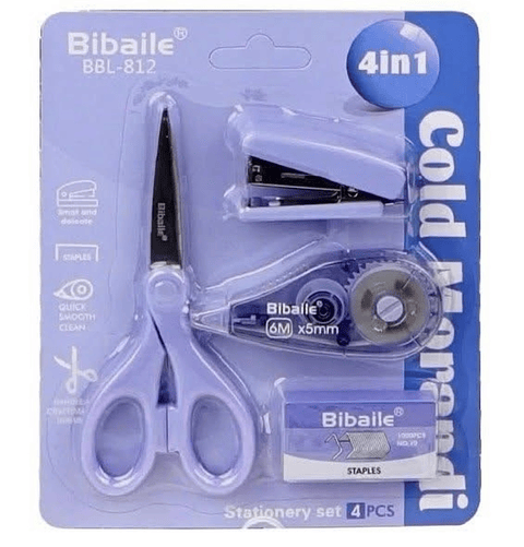 SET ESCOLAR 4EN1 TIJERA-CORCHETERO-CORRECTOR CINTA-CORCHETES