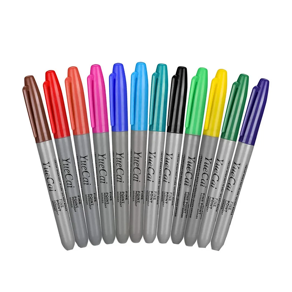 SET 12 MARCADORES PERMANENTES PUNTA GRUESA YUECAI COLORES