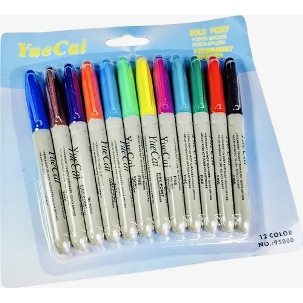 SET 12 MARCADORES PERMANENTES PUNTA GRUESA YUECAI COLORES