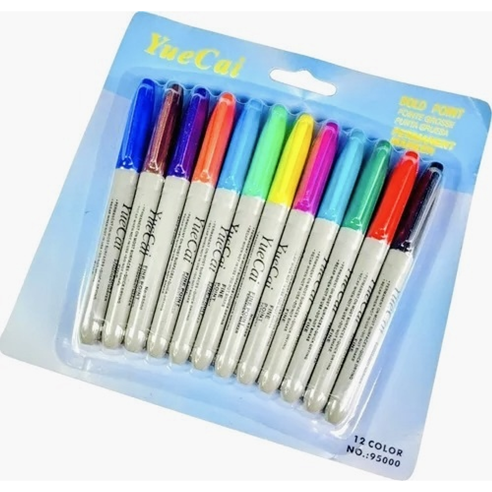 SET 12 MARCADORES PERMANENTES PUNTA GRUESA YUECAI COLORES