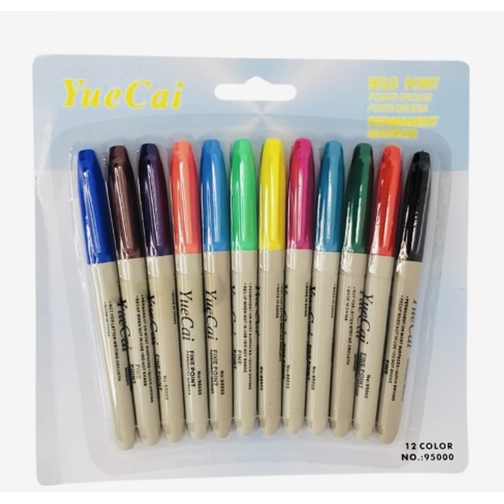 SET 12 MARCADORES PERMANENTES PUNTA GRUESA YUECAI COLORES