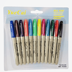 SET 12 MARCADORES PERMANENTES PUNTA GRUESA YUECAI COLORES