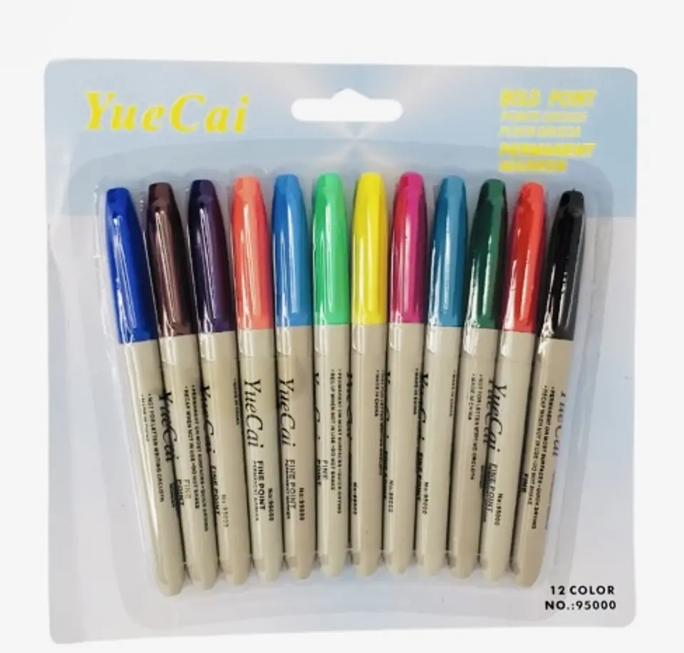 SET 12 MARCADORES PERMANENTES PUNTA GRUESA YUECAI COLORES 3