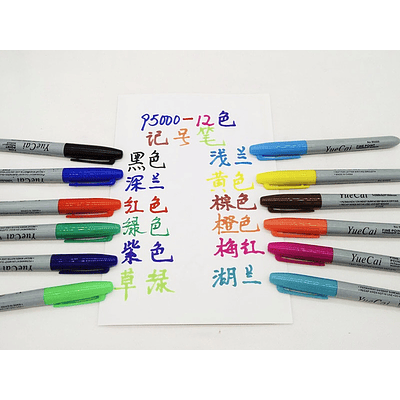 SET 12 MARCADORES PERMANENTES PUNTA GRUESA YUECAI COLORES