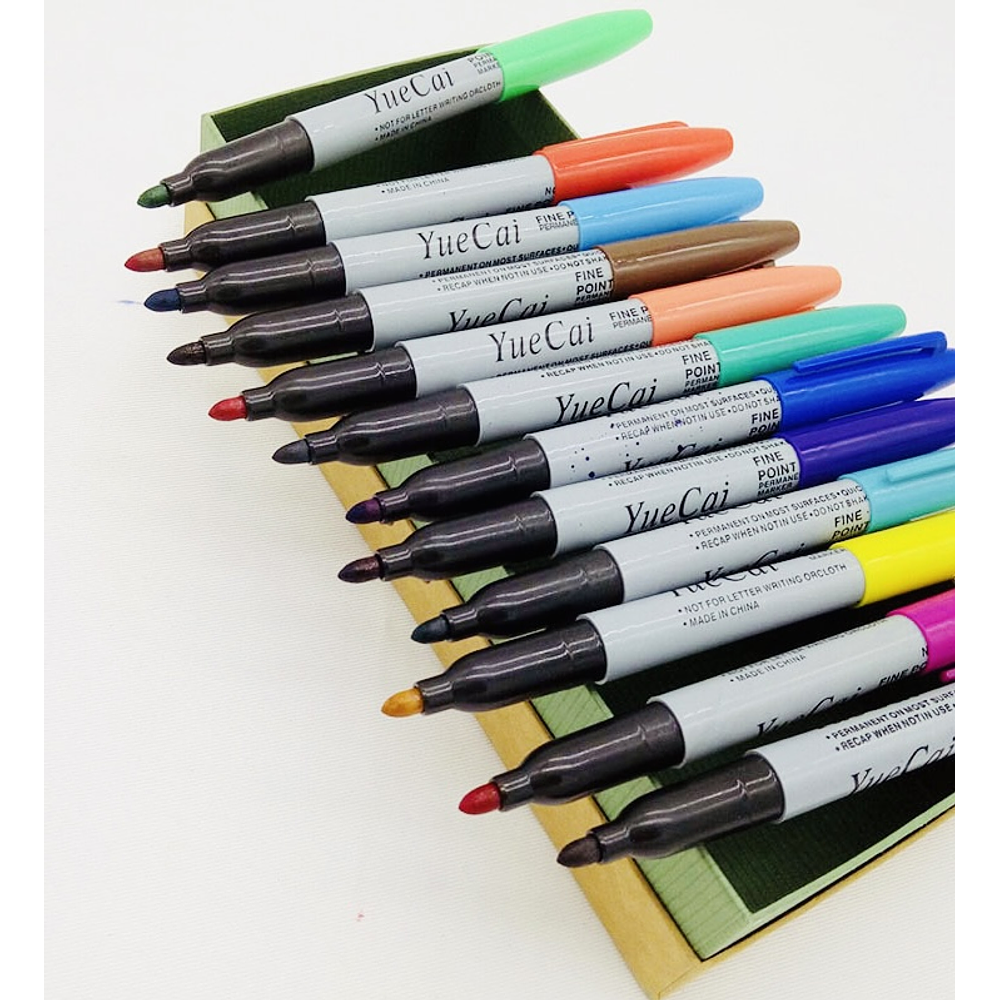 SET 18 MARCADORES PERMANENTES PUNTA GRUESA YUECAI COLORES