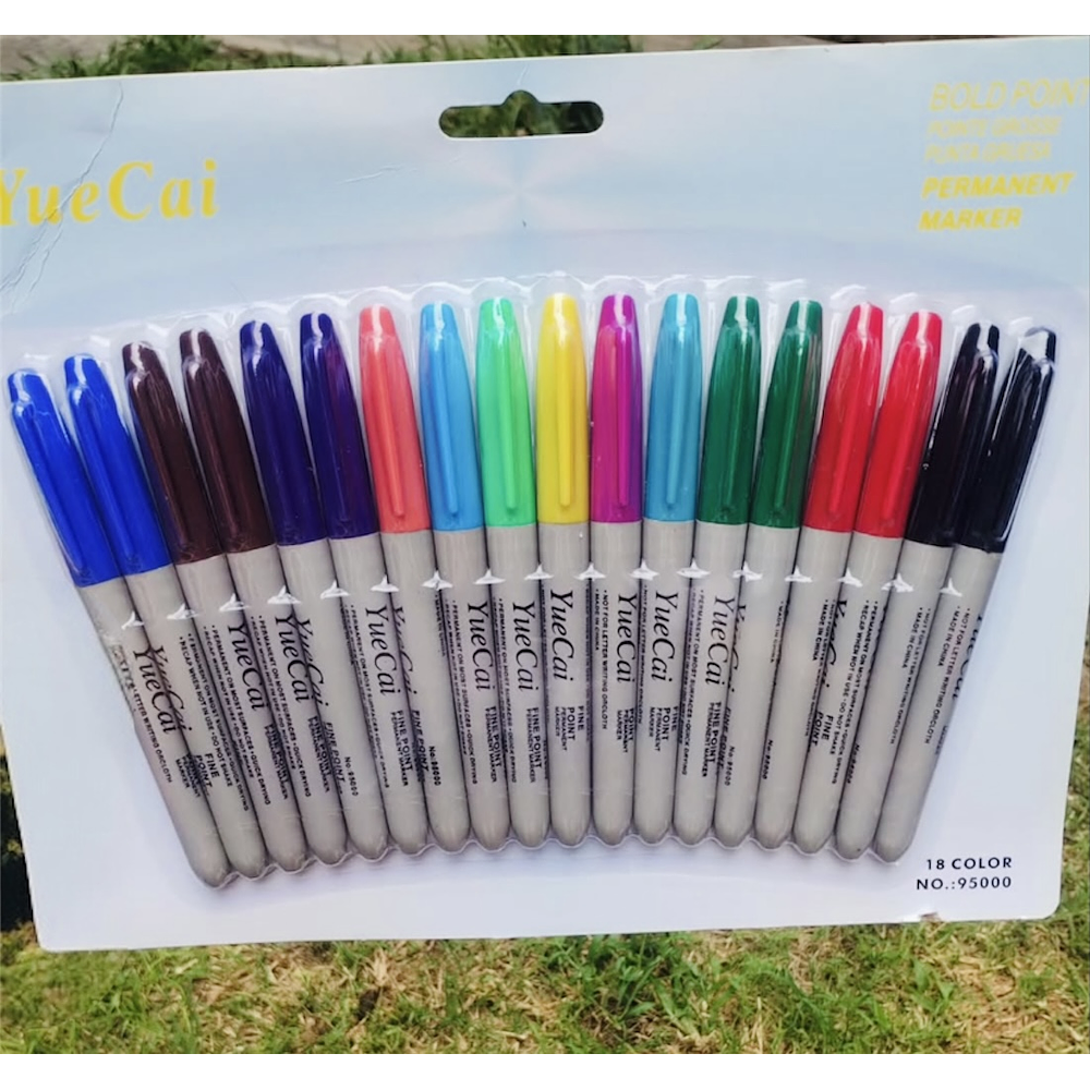 SET 18 MARCADORES PERMANENTES PUNTA GRUESA YUECAI COLORES