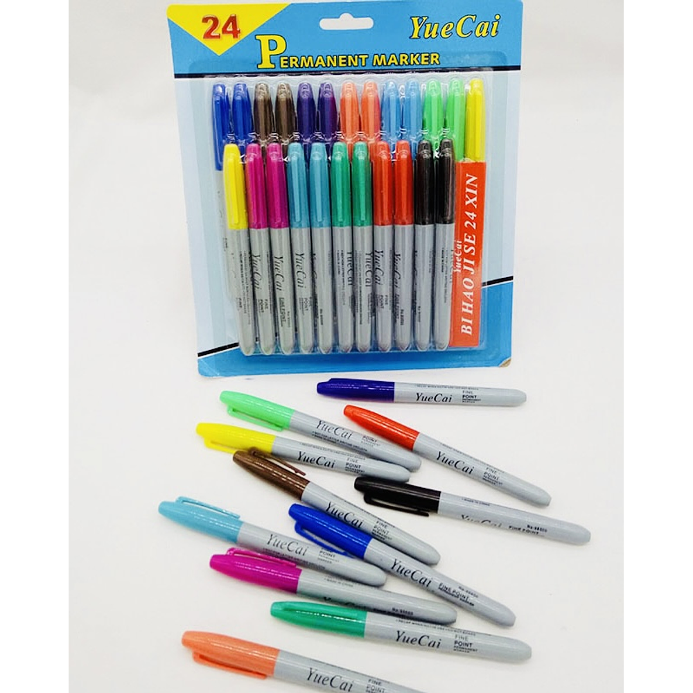 SET 24 MARCADORES PERMANENTES PUNTA GRUESA YUECAI COLORES