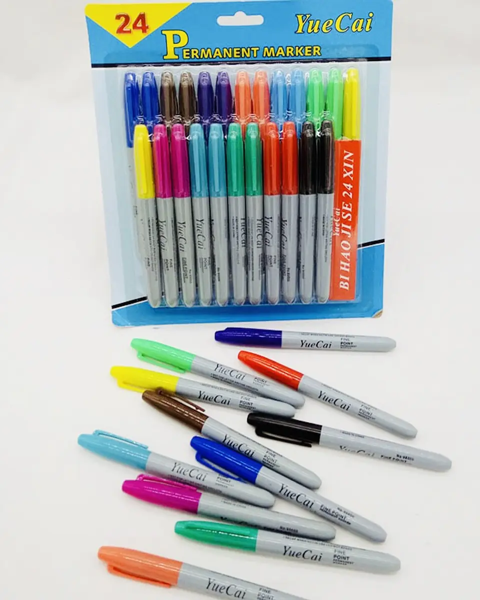 SET 24 MARCADORES PERMANENTES PUNTA GRUESA YUECAI COLORES 2