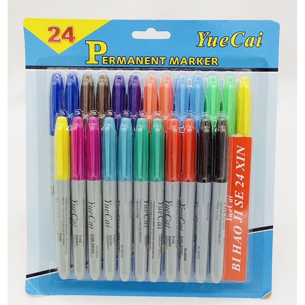 SET 24 MARCADORES PERMANENTES PUNTA GRUESA YUECAI COLORES
