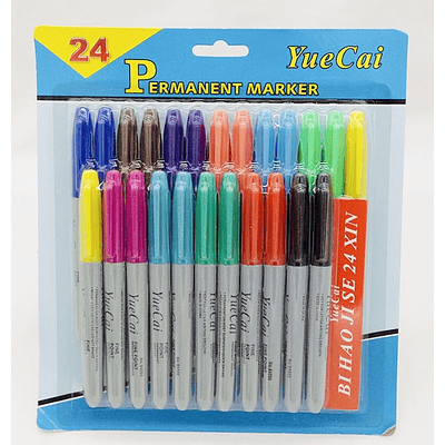 SET 24 MARCADORES PERMANENTES PUNTA GRUESA YUECAI COLORES