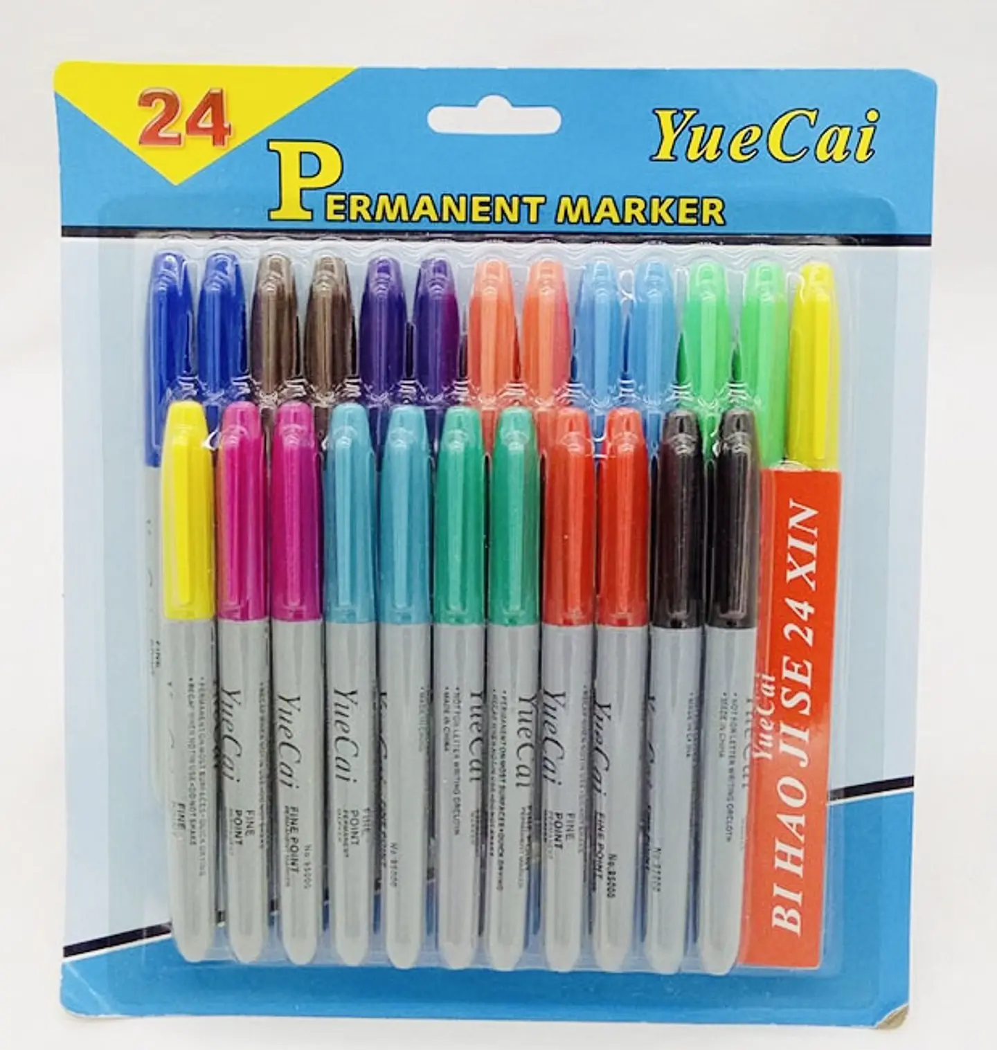 SET 24 MARCADORES PERMANENTES PUNTA GRUESA YUECAI COLORES 1