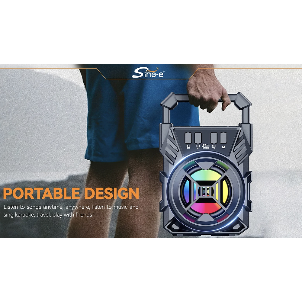 MINI PARLANTE PORTÁTIL BLUETOOTH SING-E BT1305 LUCES MULTICOLOR 