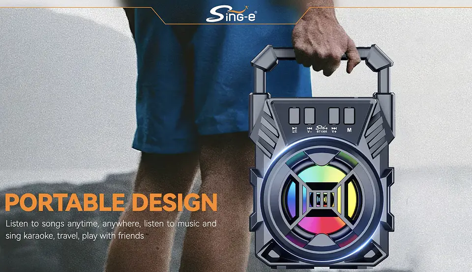 MINI PARLANTE PORTÁTIL BLUETOOTH SING-E BT1305 LUCES MULTICOLOR  2