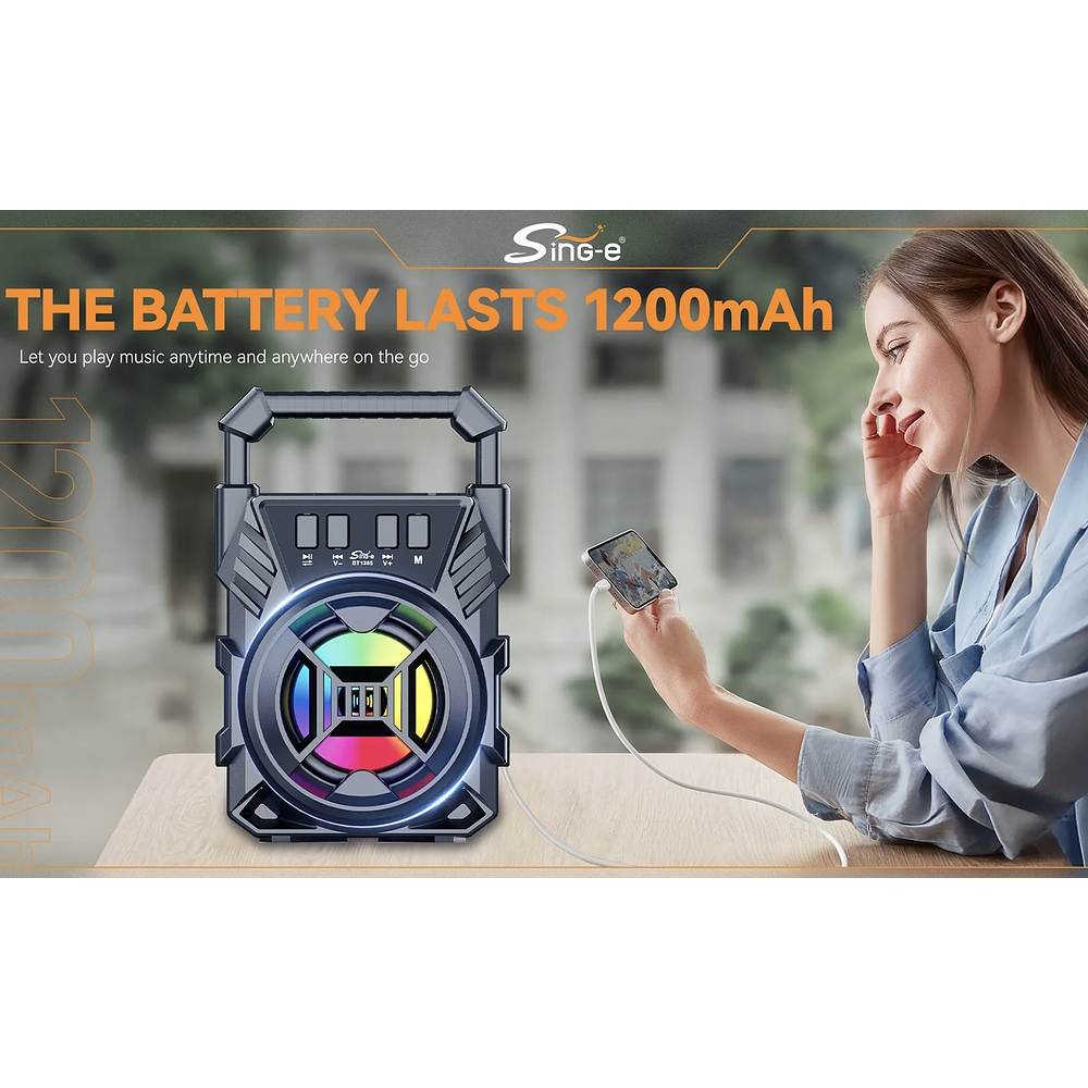 MINI PARLANTE PORTÁTIL BLUETOOTH SING-E BT1305 LUCES MULTICOLOR 