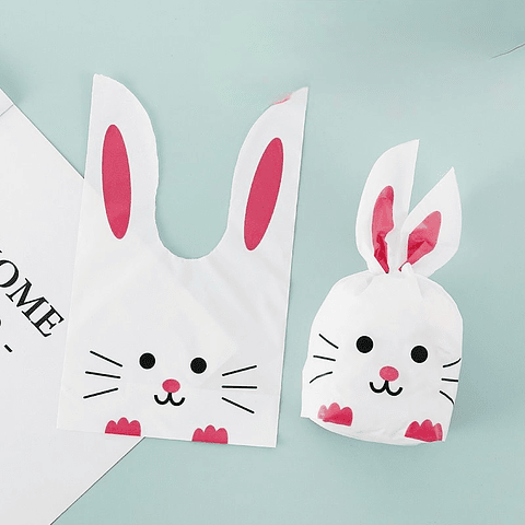 BOLSITA CONEJITO PASCUA 17x10CM PQT 10 UNDS ROSADO