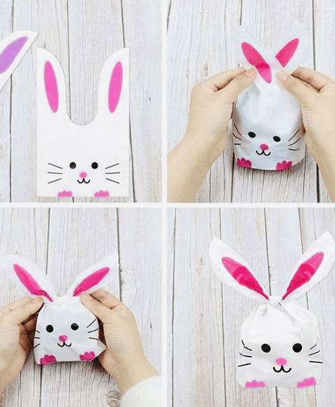 BOLSITA CONEJITO PASCUA 17x10CM PQT 10 UNDS ROSADO