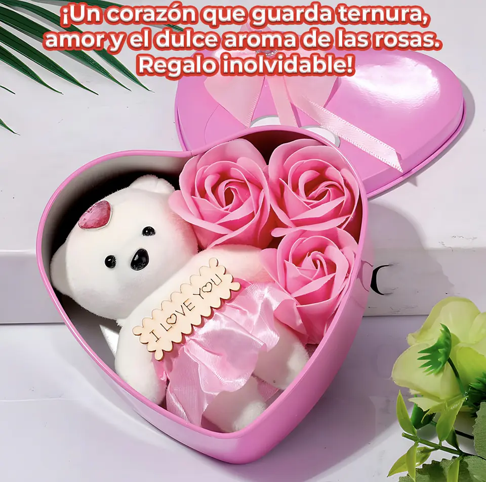 DETALLE OSITO CORAZON LATA CON ROSAS DE JABON  3