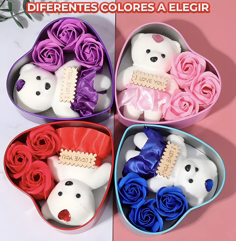 DETALLE OSITO CORAZON LATA CON ROSAS DE JABON  4