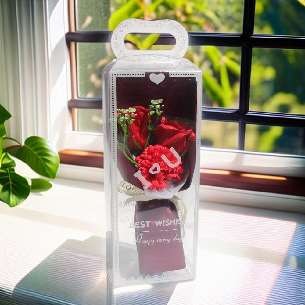 RAMO ROSAS CON LUCES EN CAJITA 