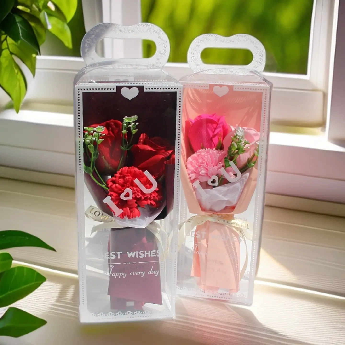 RAMO ROSAS CON LUCES EN CAJITA  3