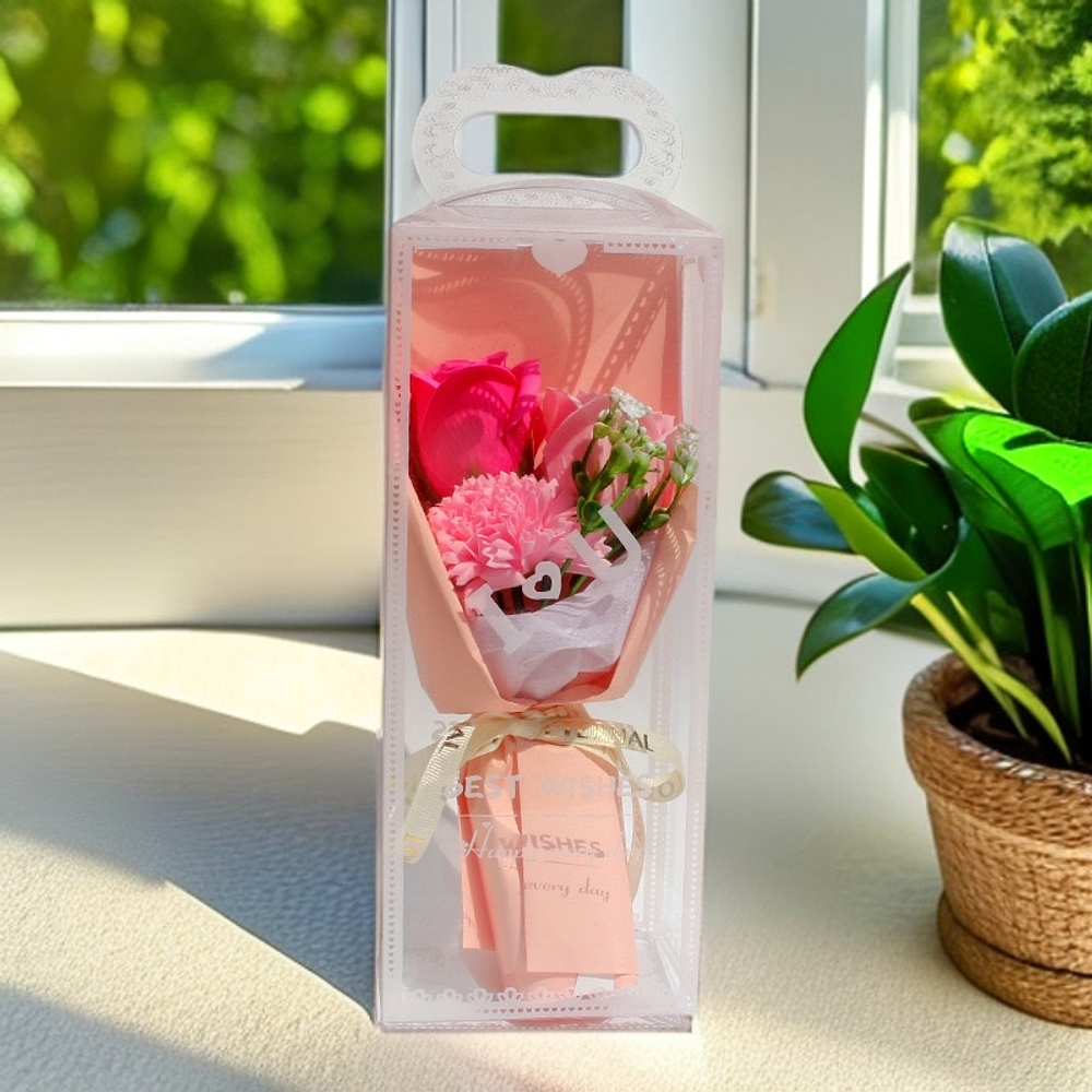 RAMO ROSAS CON LUCES EN CAJITA 