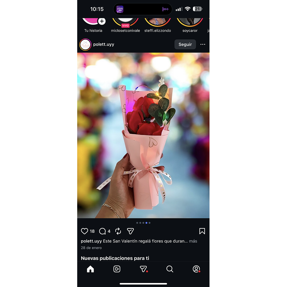 RAMO ROSAS CON LUCES EN CAJITA 