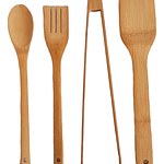 SET UTENSILIOS CON PINZA DE BAMBU EN MALLA BLANCA 