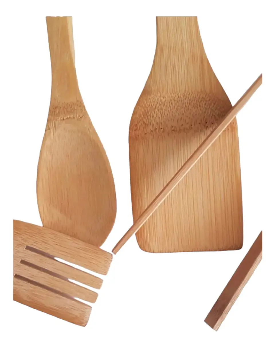 SET UTENSILIOS CON PINZA DE BAMBU EN MALLA BLANCA  4