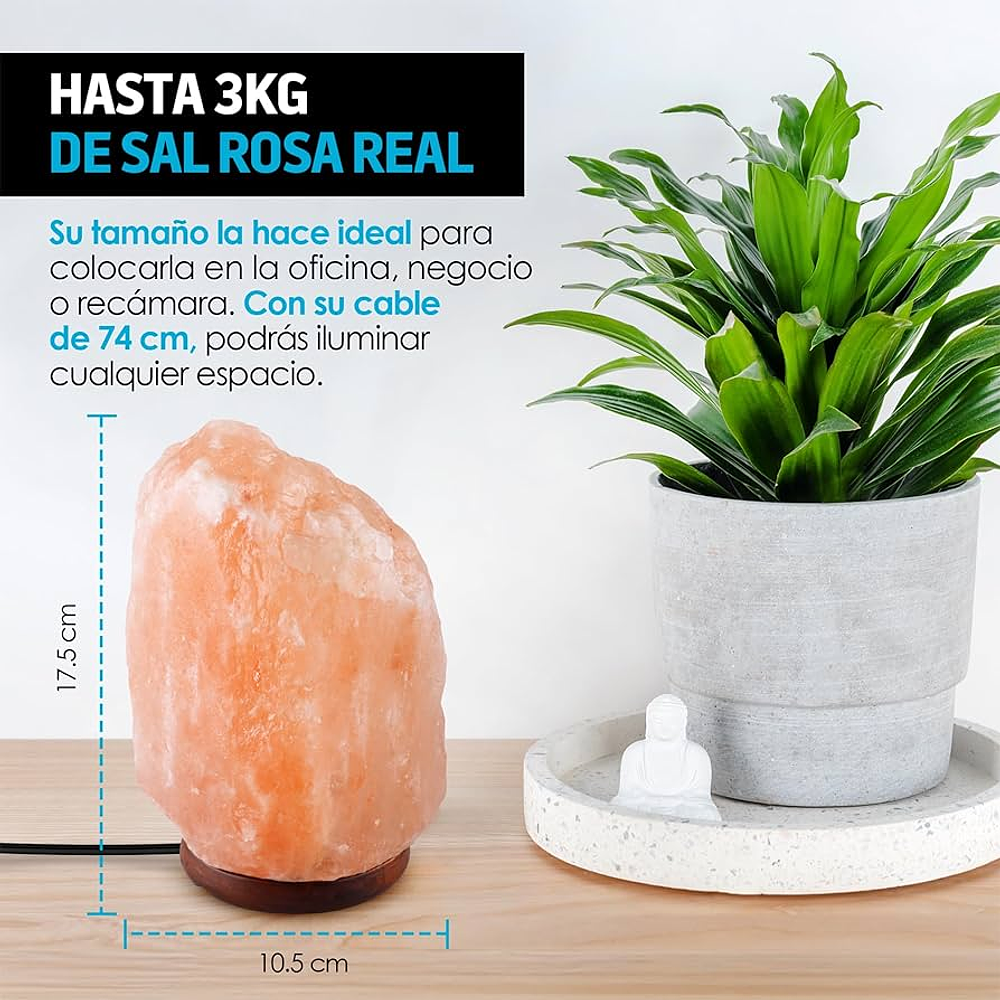 LAMPARA DE SAL DEL HIMALAYA LUZ REGULABLE PIEDRA DE 2.5 A 3 KILOS 20x13CM