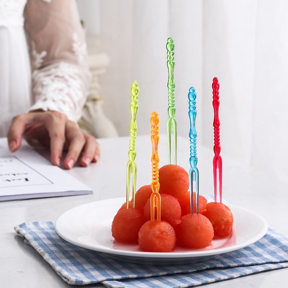 MINI TENEDOR DESECHABLE DE PLÁSTICO PARA COCTELES 10CM