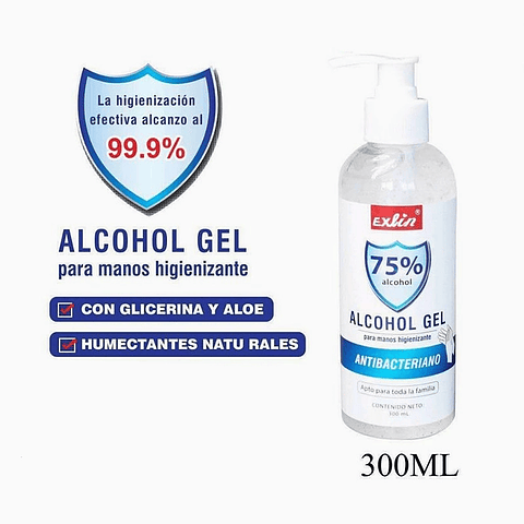 ALCOHOL GEL ANTIBACTERIANO 75% CON DISPENSADOR 300ML 
