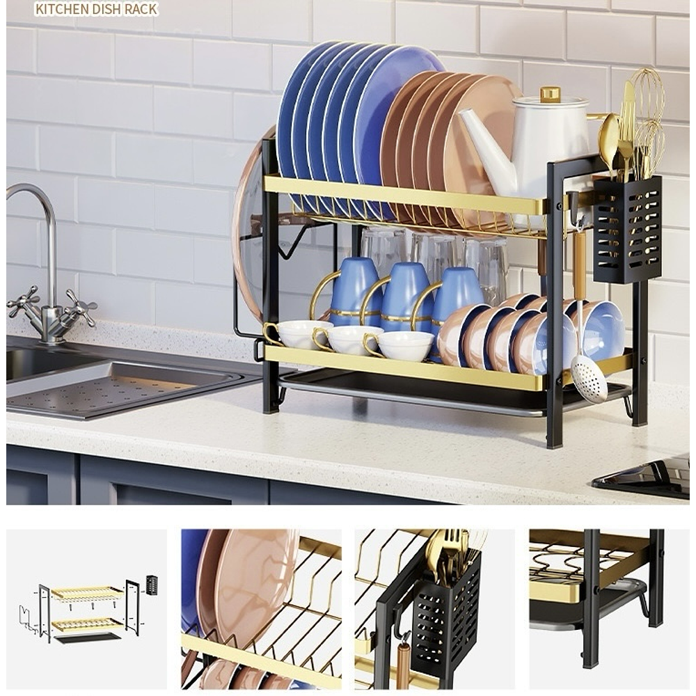 RACK METALICO ORGANIZADOR PARA PLATOS DE 2 PISOS 