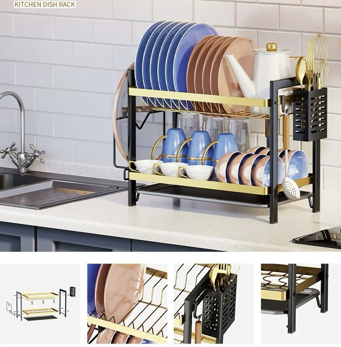 RACK METALICO ORGANIZADOR PARA PLATOS DE 2 PISOS 46x33CM 1